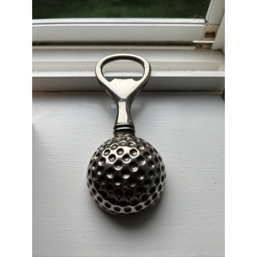 Vintage Heavy Silver Tone Golf Ball Shaped Bottle Opener